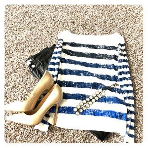 Loft petites xs stripe and ombré 3/4 sleeve top